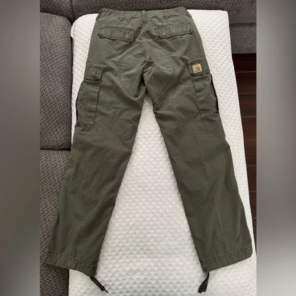 Carhartt WIP Regular Cargo Pants Cotton Ripstop Cypress Rinsed Green Size 29x32 - Picture 8 of 15
